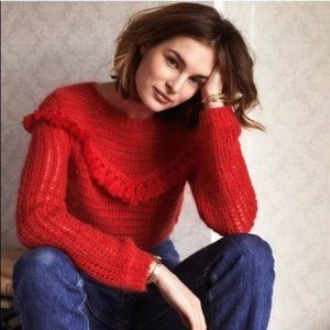 Sezane Gaston Jumper Red Sweater with Fringe